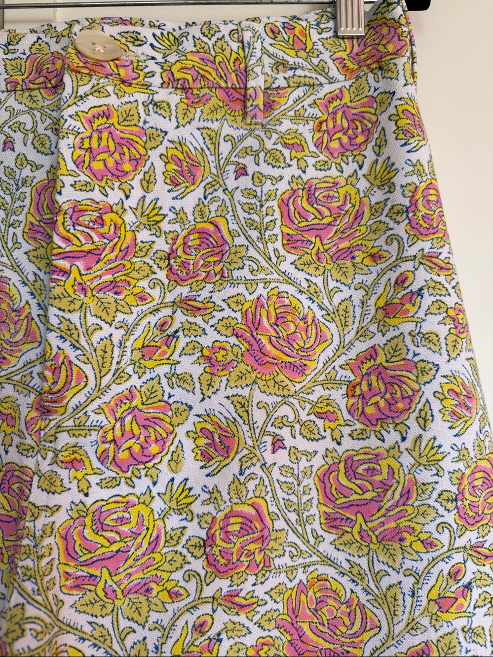 Floral Wide Leg Pants — White with Pink & Yellow Bloom - Picture 2 of 5
